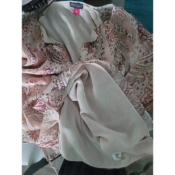 Vince Camuto Womens Blouse Paisley NWT M Ivory Peach Warm Tones Fall Flowy - Picture 10 of 10